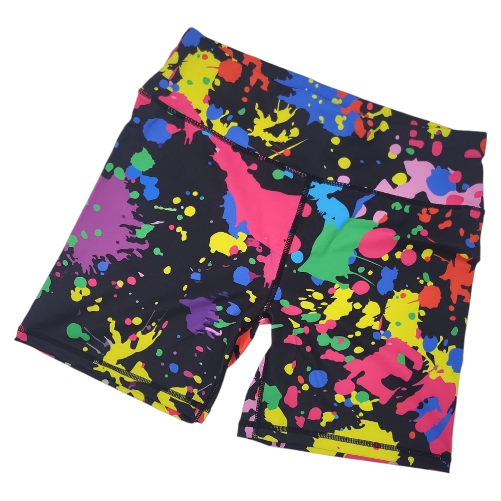NWT Colorful Paint Splatter Spandex Biker Shorts Black XL